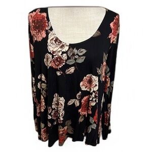 Downing Studio black top with pink florals, size 1x